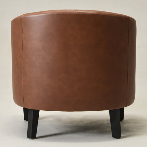 Louis Faux Leather Tufted Club Chair - Brown Accent Chair | Decorative Accent Chairs | Kinwell Furniture | Modern Club Chairs | Barrel Club Chair | Nailhead Trim Chair | Contemporary Faux Leather Chair | Elegant Brown Chair